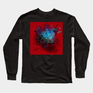 Blue star on blood red mandala Long Sleeve T-Shirt